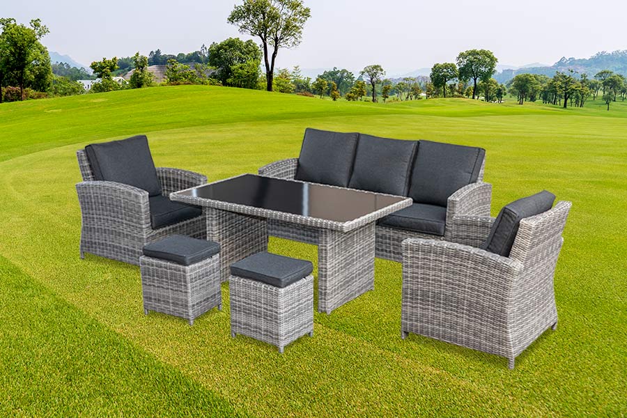 6-teiliges 3-Sitzer-Sofa-Ess-Set